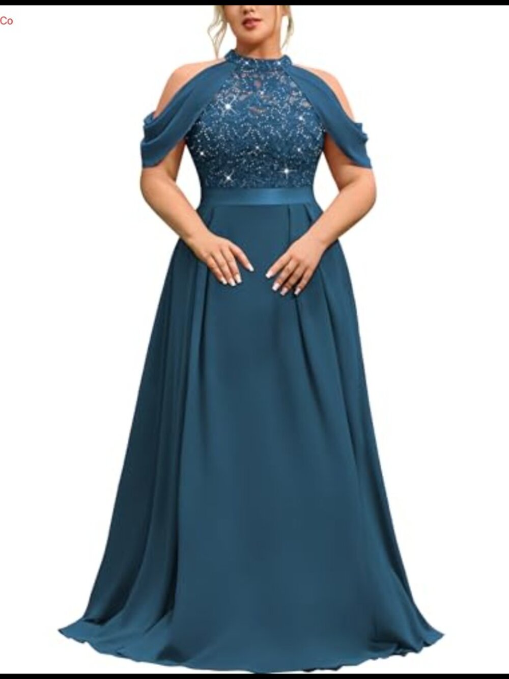 MISSMAY Plus Size Formal Halter Cape Sleeves Maxi Dress
